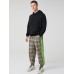 Mens Plaid Cotton Side Patchwork Drawstring Elastic Waist Jogger Pants With Pocket