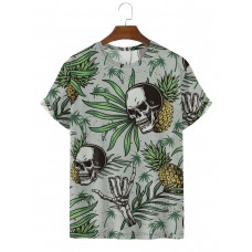 Men's Hawaiian Pineapple Skull Casual Short Sleeve T-Shirt