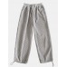 Mens Solid Corduroy Cotton Cargo Style Drawstring Cuff Pants With Pocket